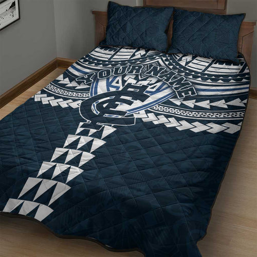 Personalized Carlton Blues Quilt Bed Set Polynesian Tribal Pattern Heritage Football