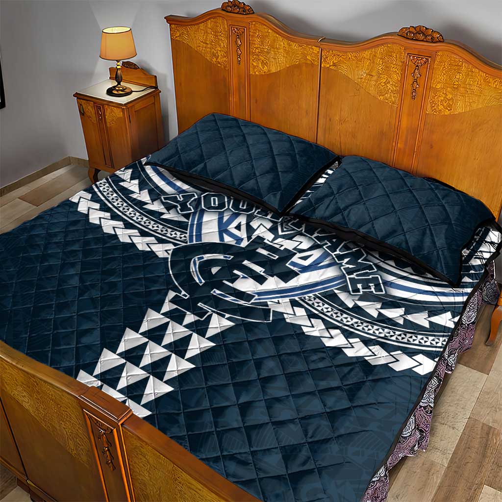 Personalized Carlton Blues Quilt Bed Set Polynesian Tribal Pattern Heritage Football