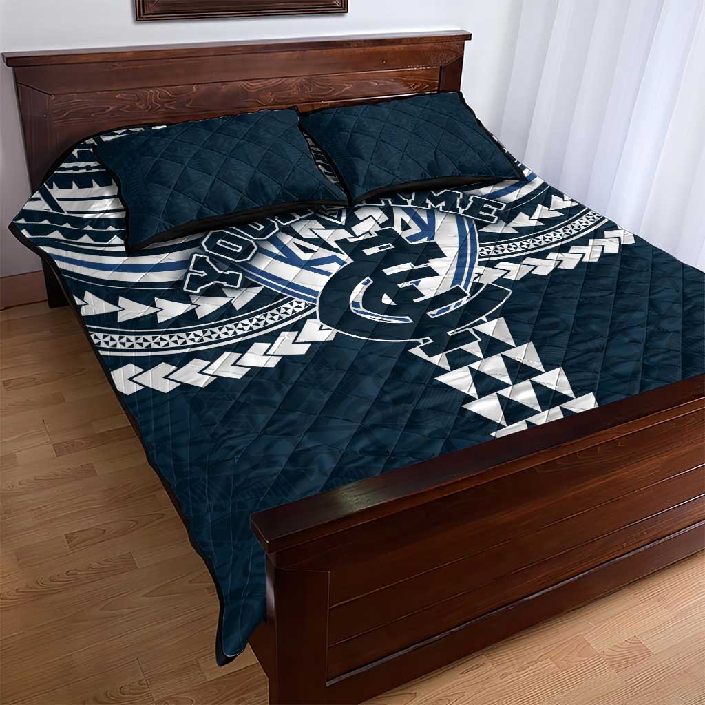 Personalized Carlton Blues Quilt Bed Set Polynesian Tribal Pattern Heritage Football