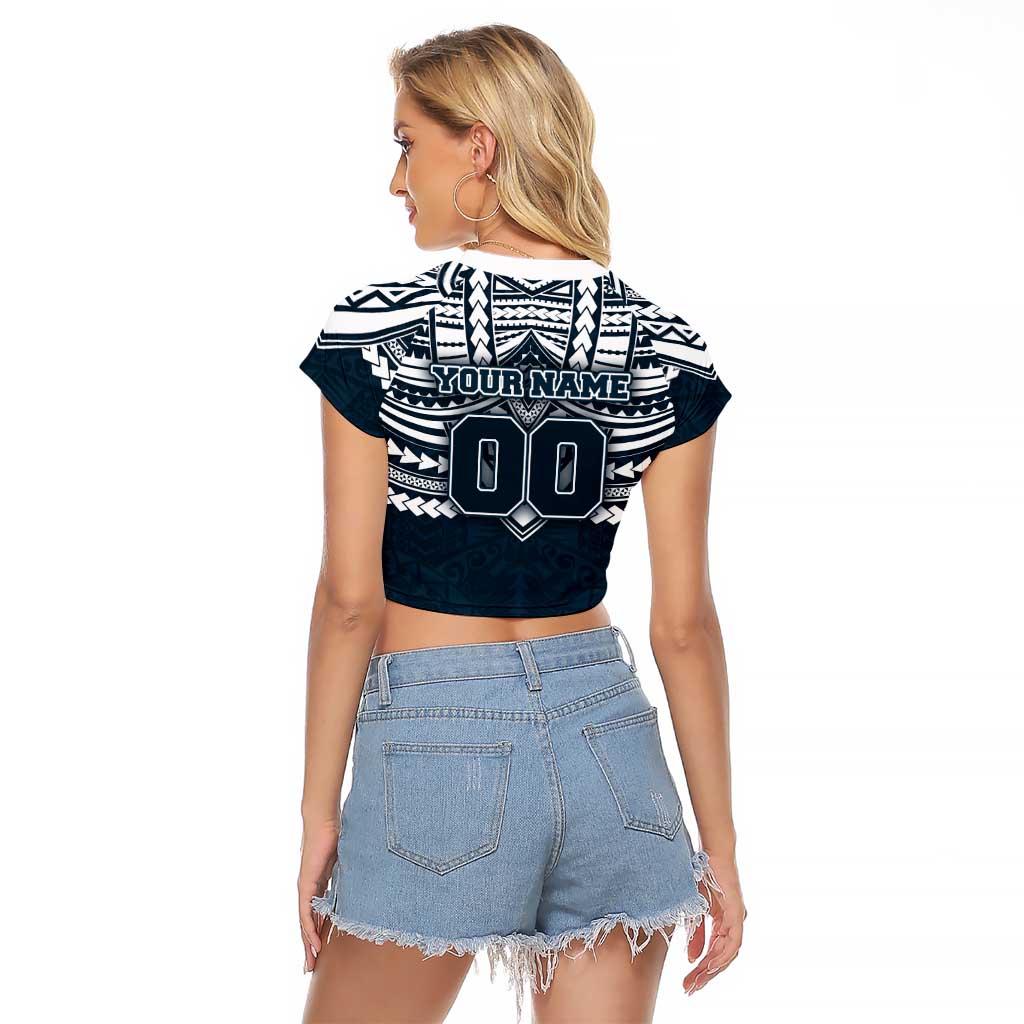 Personalized Carlton Blues Raglan Cropped T Shirt Polynesian Tribal Pattern Heritage Football