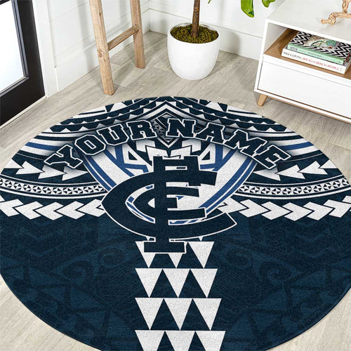 Personalized Carlton Blues Round Carpet Polynesian Tribal Pattern Heritage Football