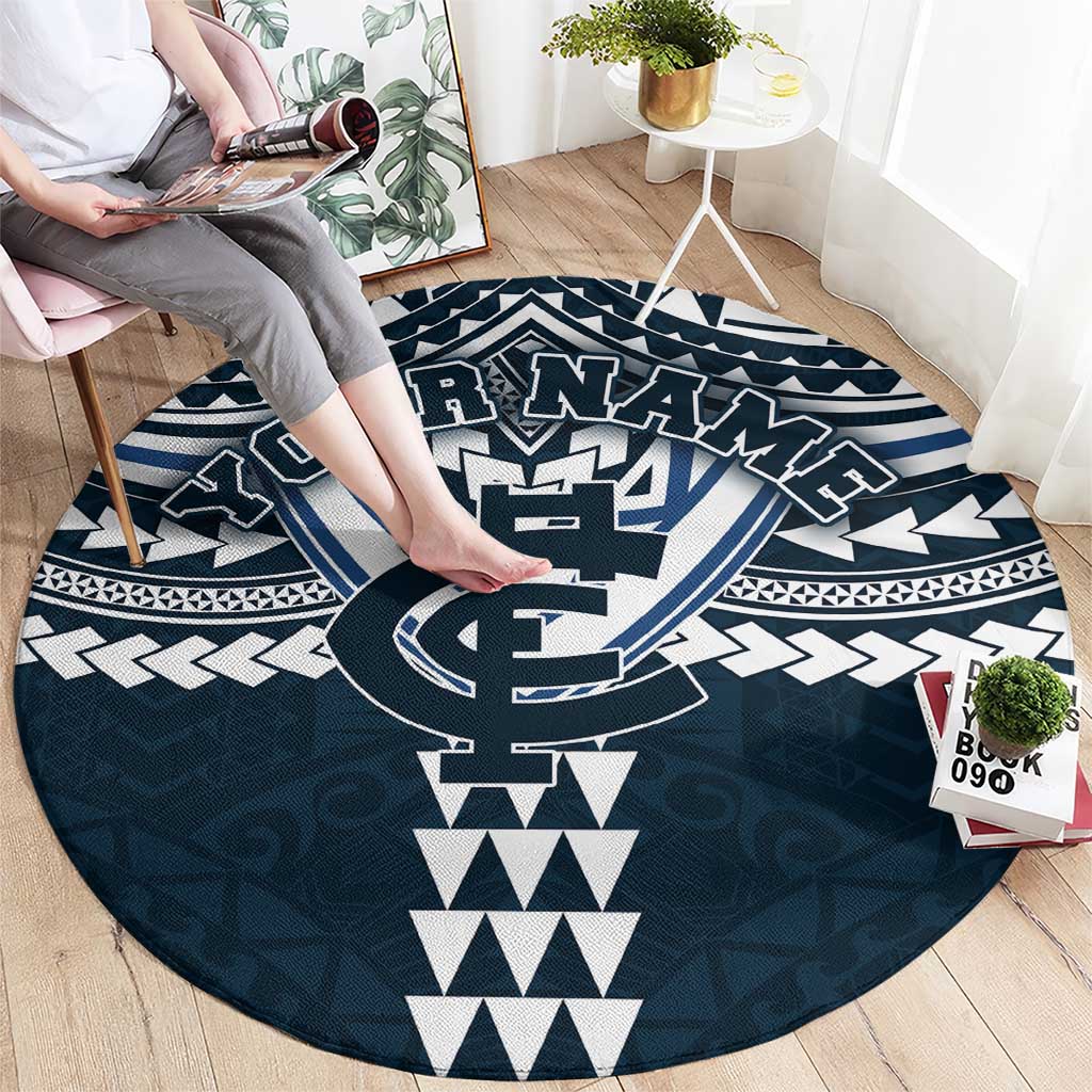 Personalized Carlton Blues Round Carpet Polynesian Tribal Pattern Heritage Football