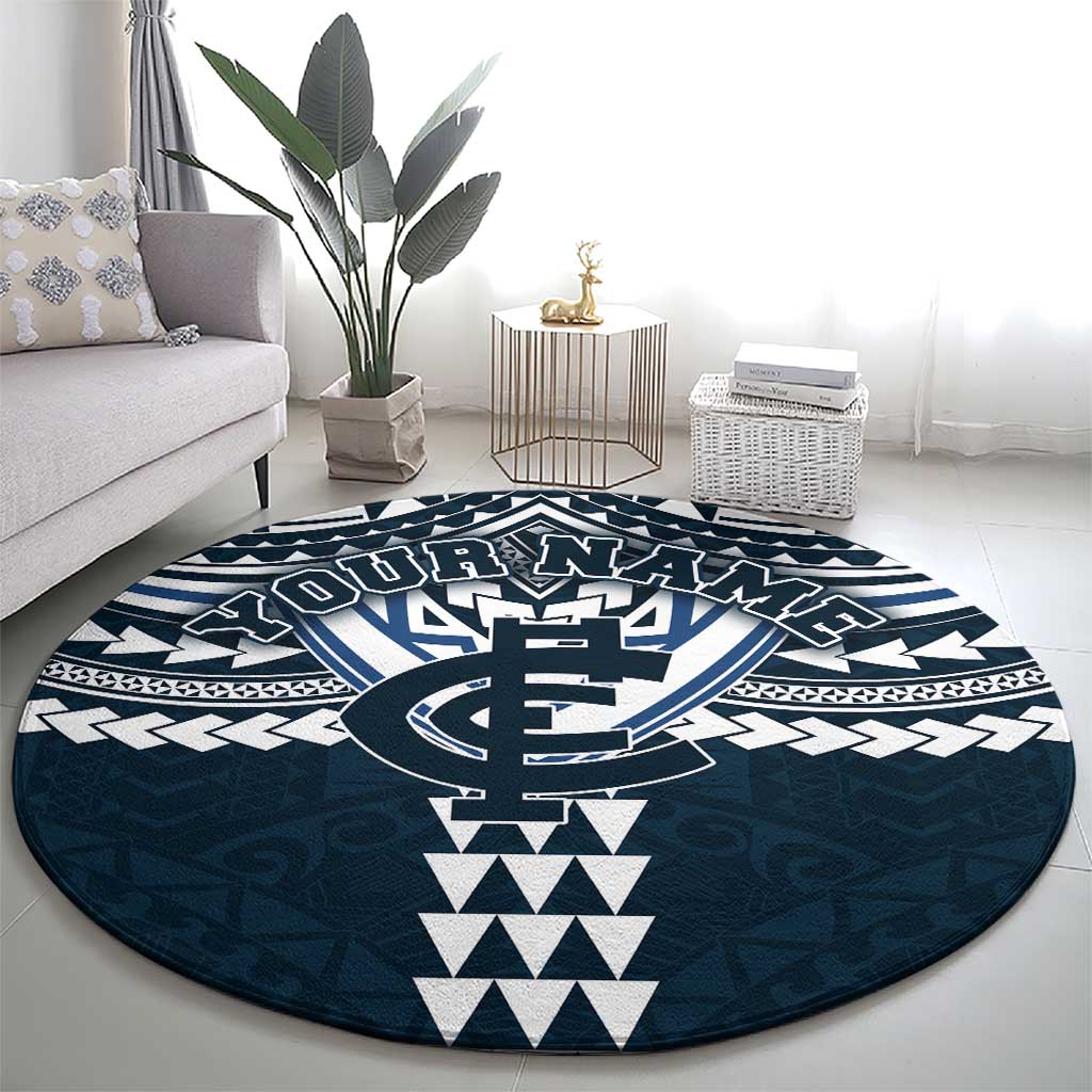 Personalized Carlton Blues Round Carpet Polynesian Tribal Pattern Heritage Football