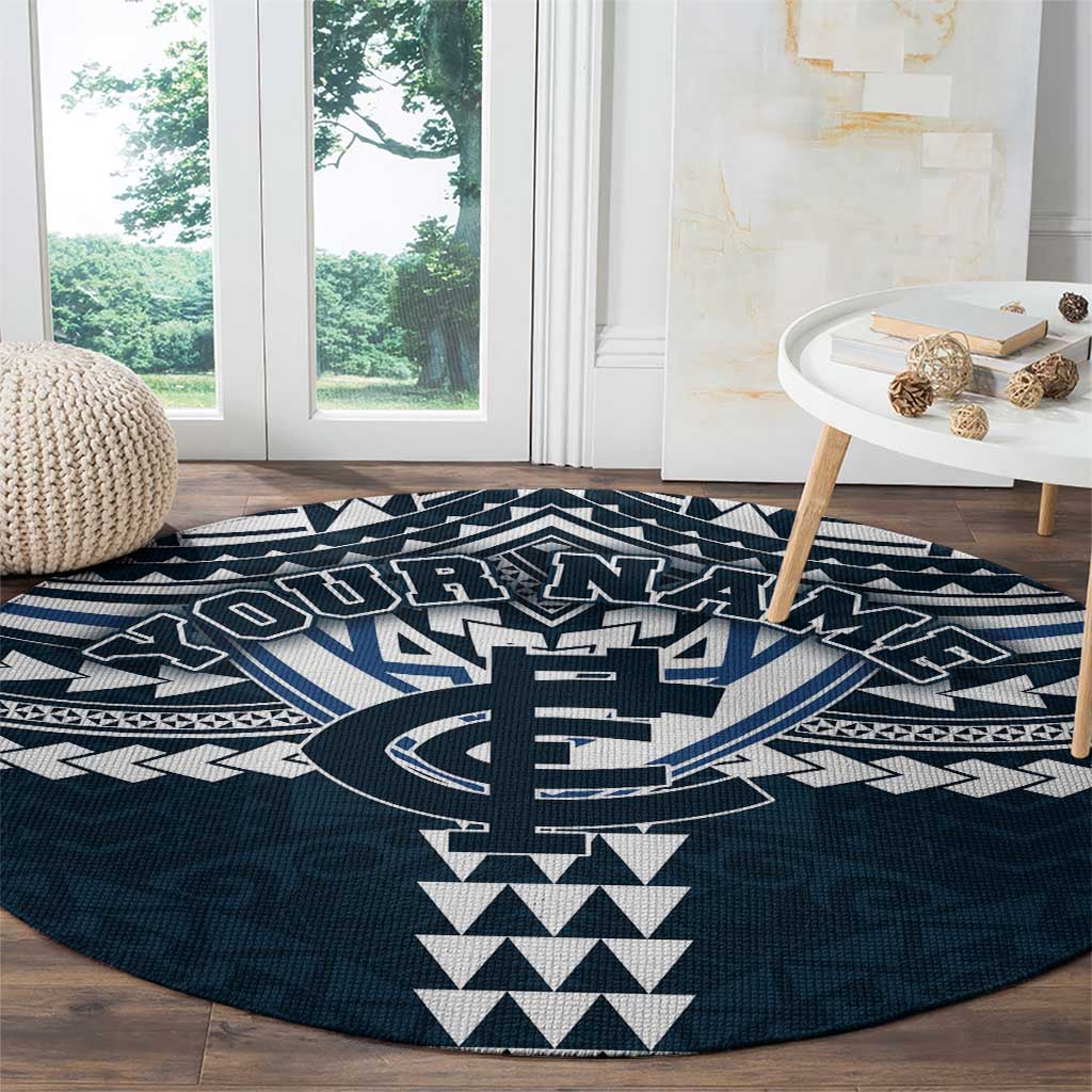 Personalized Carlton Blues Round Carpet Polynesian Tribal Pattern Heritage Football