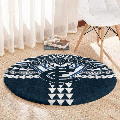 Personalized Carlton Blues Round Carpet Polynesian Tribal Pattern Heritage Football