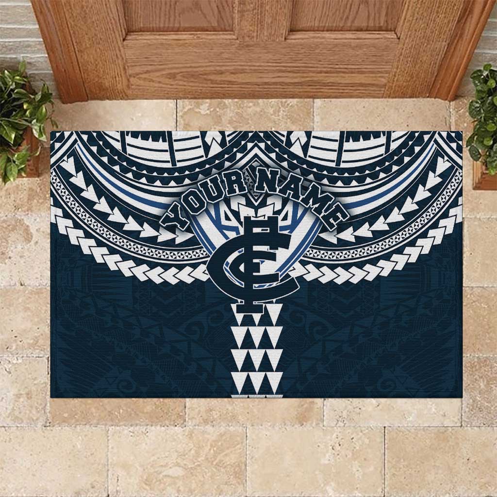 Personalized Carlton Blues Rubber Doormat Polynesian Tribal Pattern Heritage Football