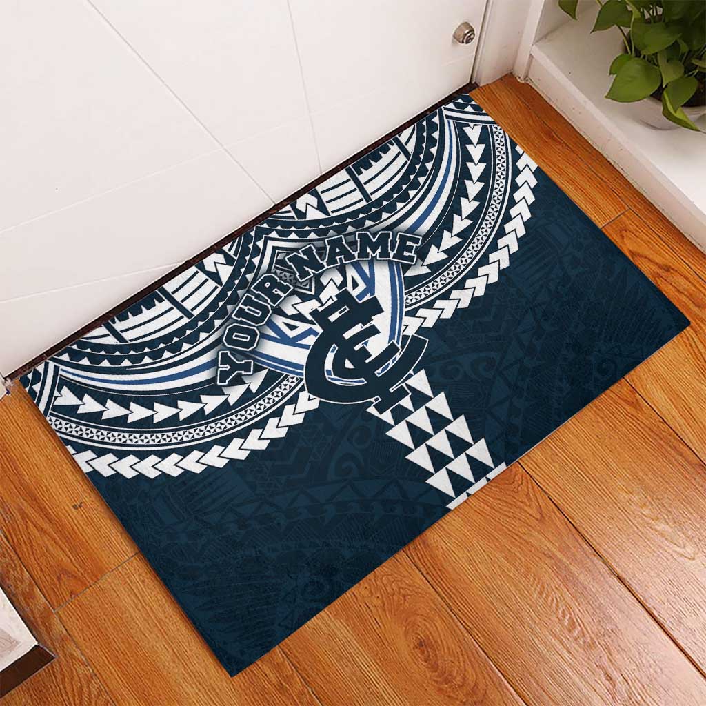 Personalized Carlton Blues Rubber Doormat Polynesian Tribal Pattern Heritage Football
