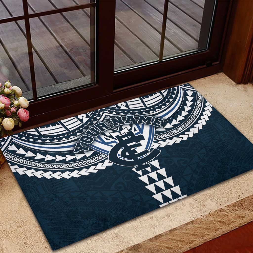 Personalized Carlton Blues Rubber Doormat Polynesian Tribal Pattern Heritage Football