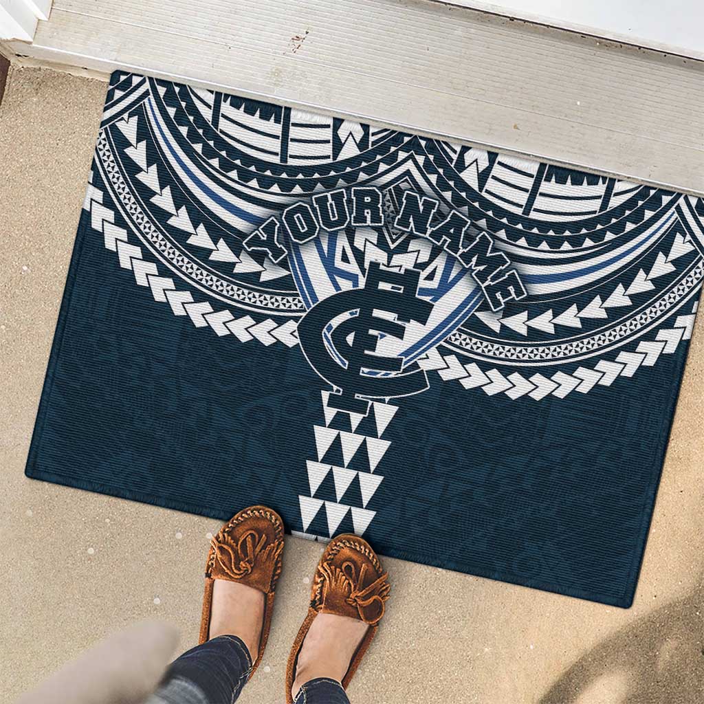 Personalized Carlton Blues Rubber Doormat Polynesian Tribal Pattern Heritage Football