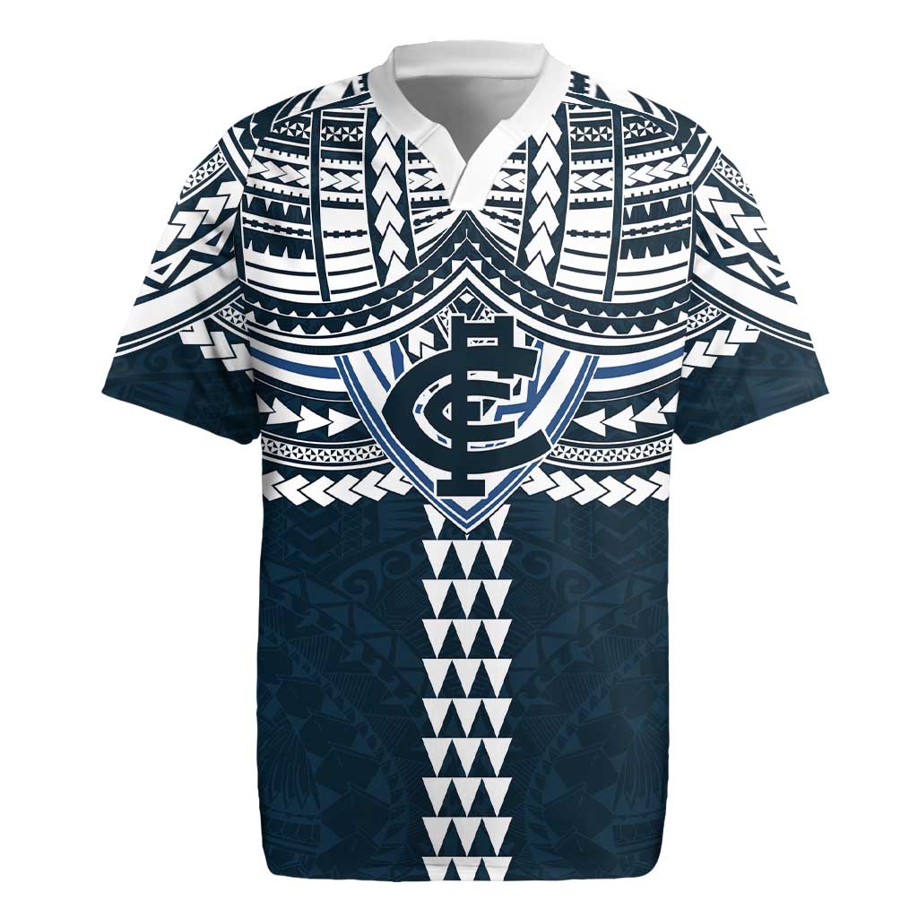 Personalized Carlton Blues Rugby Jersey Polynesian Tribal Pattern Heritage Football