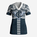 Personalized Carlton Blues Scrub Top Polynesian Tribal Pattern Heritage Football