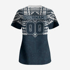 Personalized Carlton Blues Scrub Top Polynesian Tribal Pattern Heritage Football