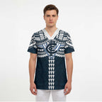 Personalized Carlton Blues Scrub Top Polynesian Tribal Pattern Heritage Football