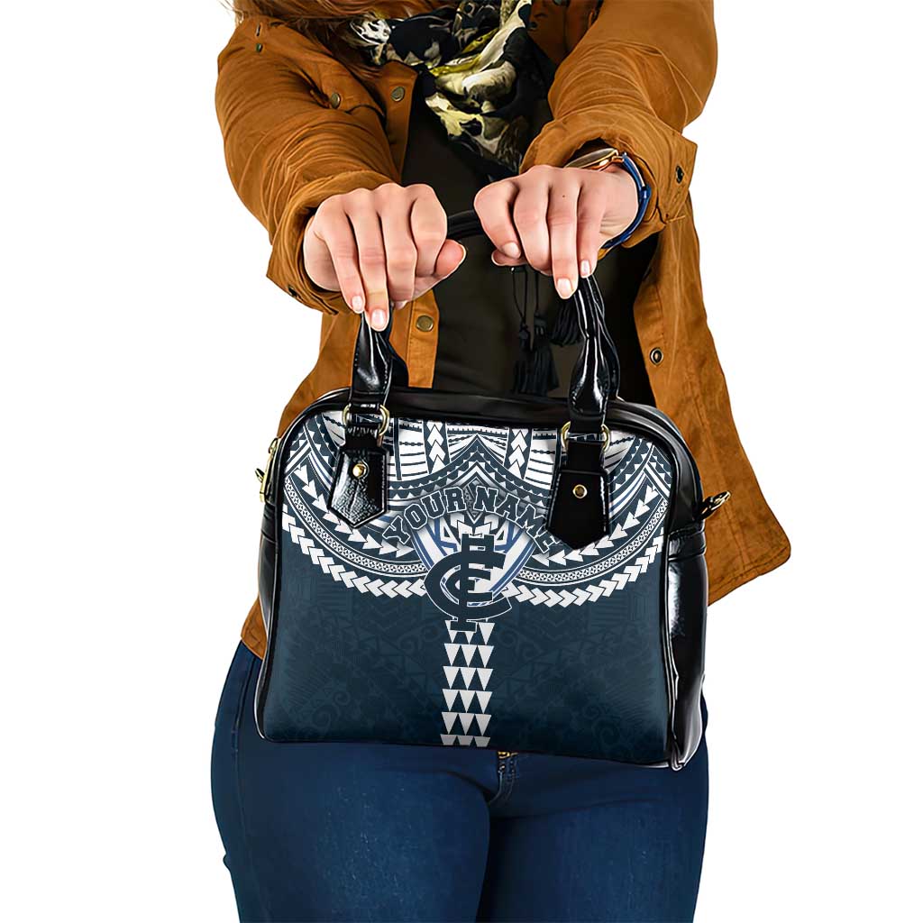 Personalized Carlton Blues Shoulder Handbag Polynesian Tribal Pattern Heritage Football
