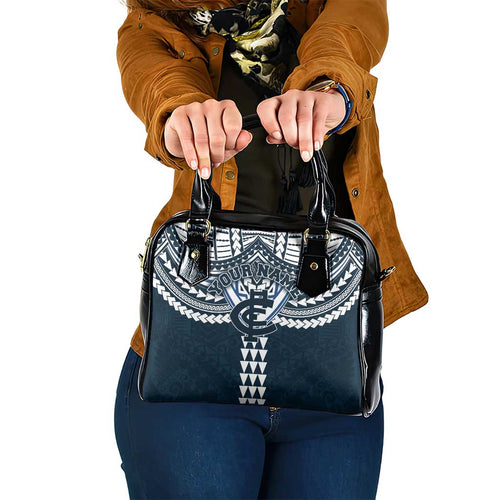 Personalized Carlton Blues Shoulder Handbag Polynesian Tribal Pattern Heritage Football