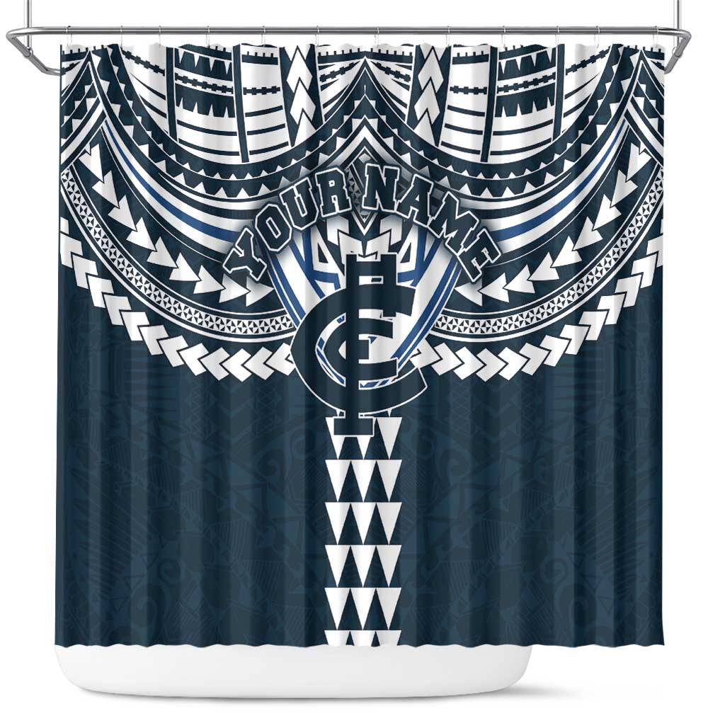 Personalized Carlton Blues Shower Curtain Polynesian Tribal Pattern Heritage Football