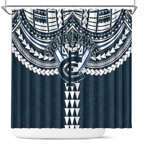 Personalized Carlton Blues Shower Curtain Polynesian Tribal Pattern Heritage Football