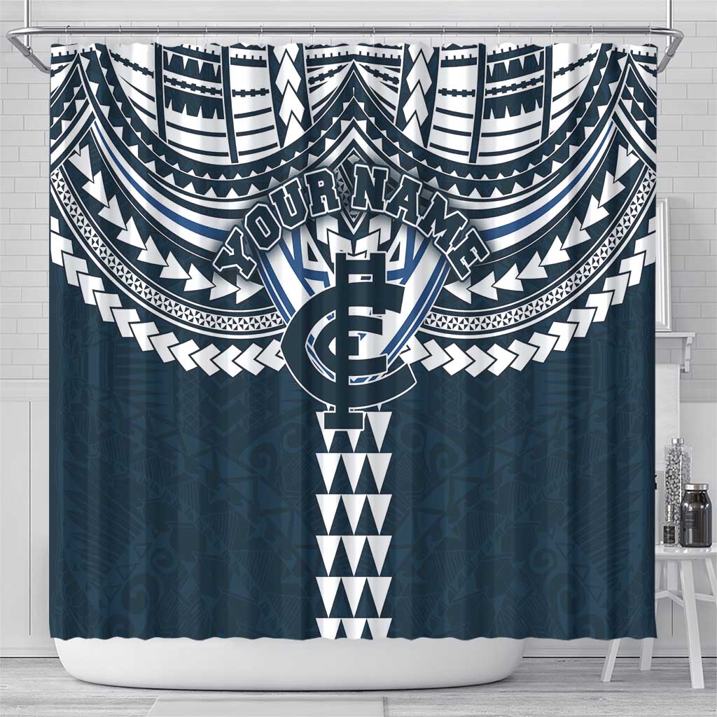 Personalized Carlton Blues Shower Curtain Polynesian Tribal Pattern Heritage Football