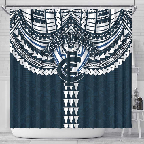 Personalized Carlton Blues Shower Curtain Polynesian Tribal Pattern Heritage Football