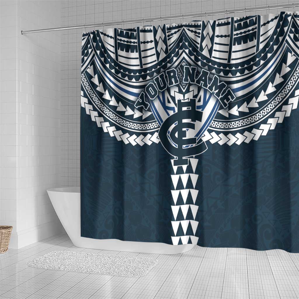 Personalized Carlton Blues Shower Curtain Polynesian Tribal Pattern Heritage Football