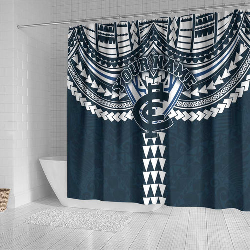 Personalized Carlton Blues Shower Curtain Polynesian Tribal Pattern Heritage Football