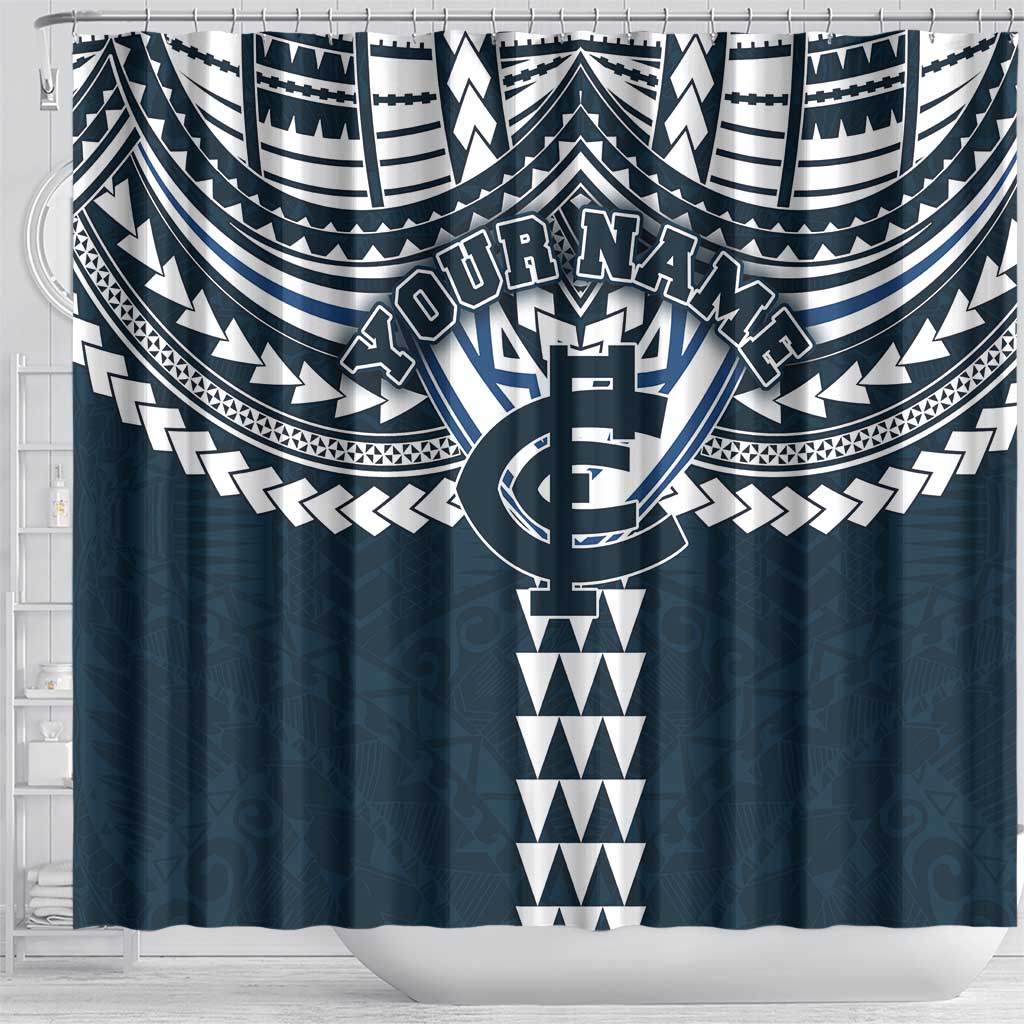 Personalized Carlton Blues Shower Curtain Polynesian Tribal Pattern Heritage Football