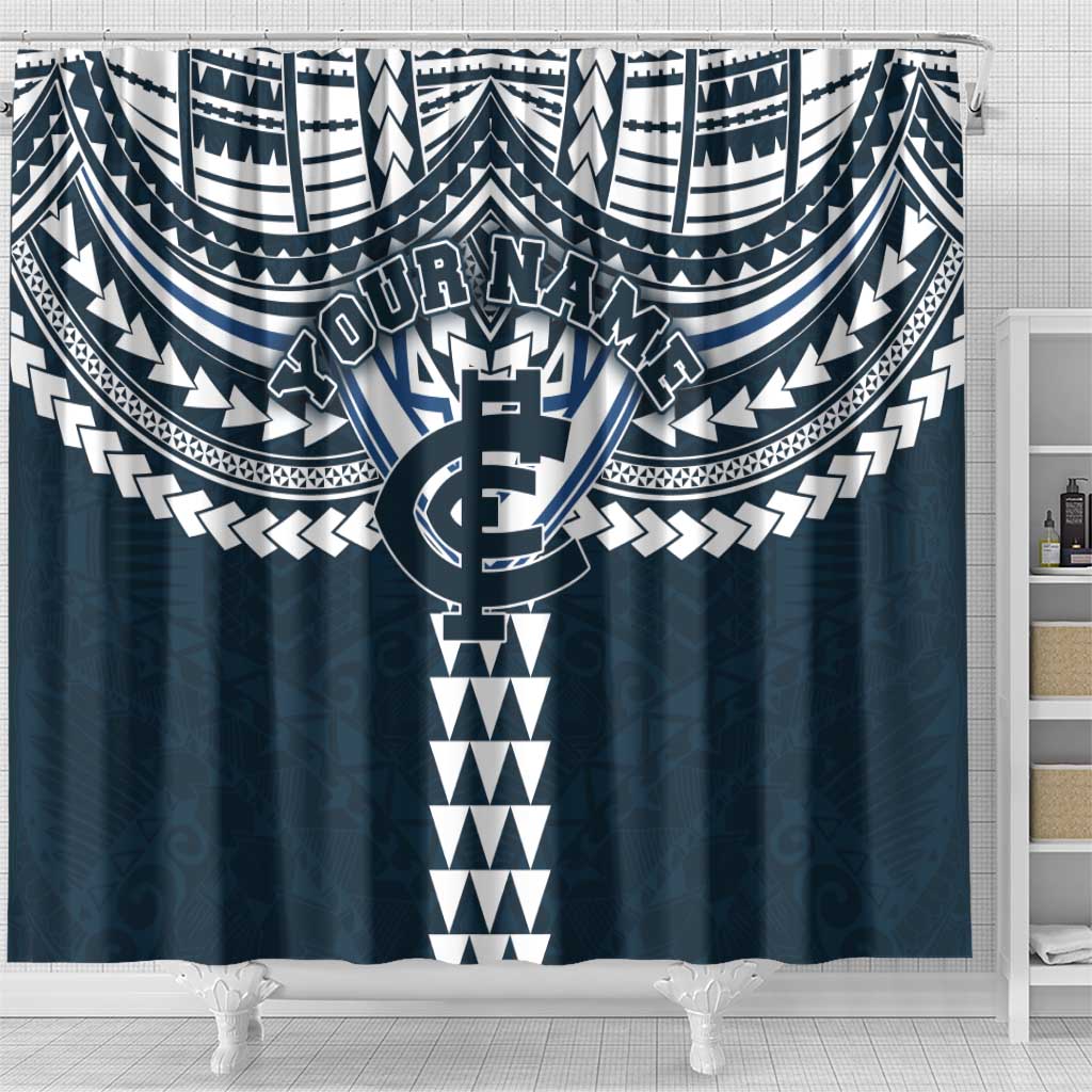 Personalized Carlton Blues Shower Curtain Polynesian Tribal Pattern Heritage Football
