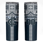 Personalized Carlton Blues Skinny Tumbler Polynesian Tribal Pattern Heritage Football