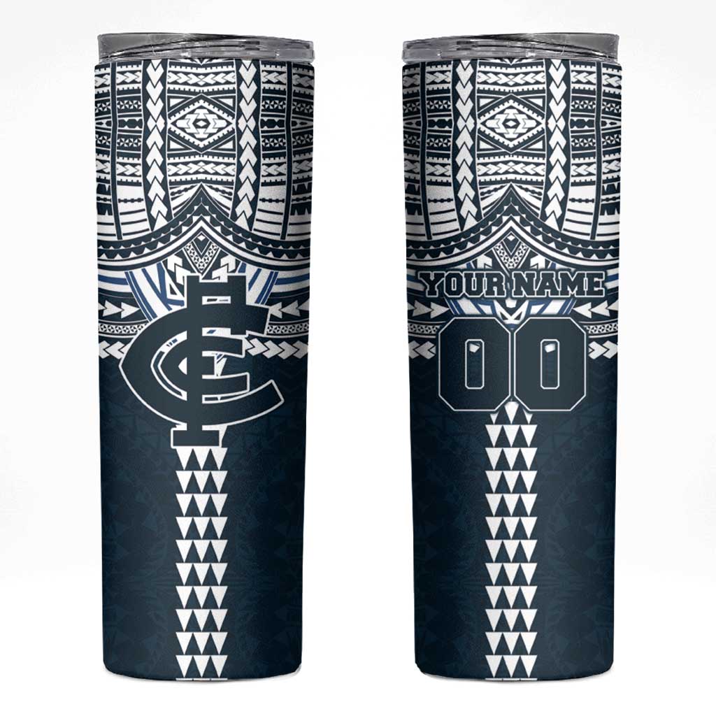 Personalized Carlton Blues Skinny Tumbler Polynesian Tribal Pattern Heritage Football
