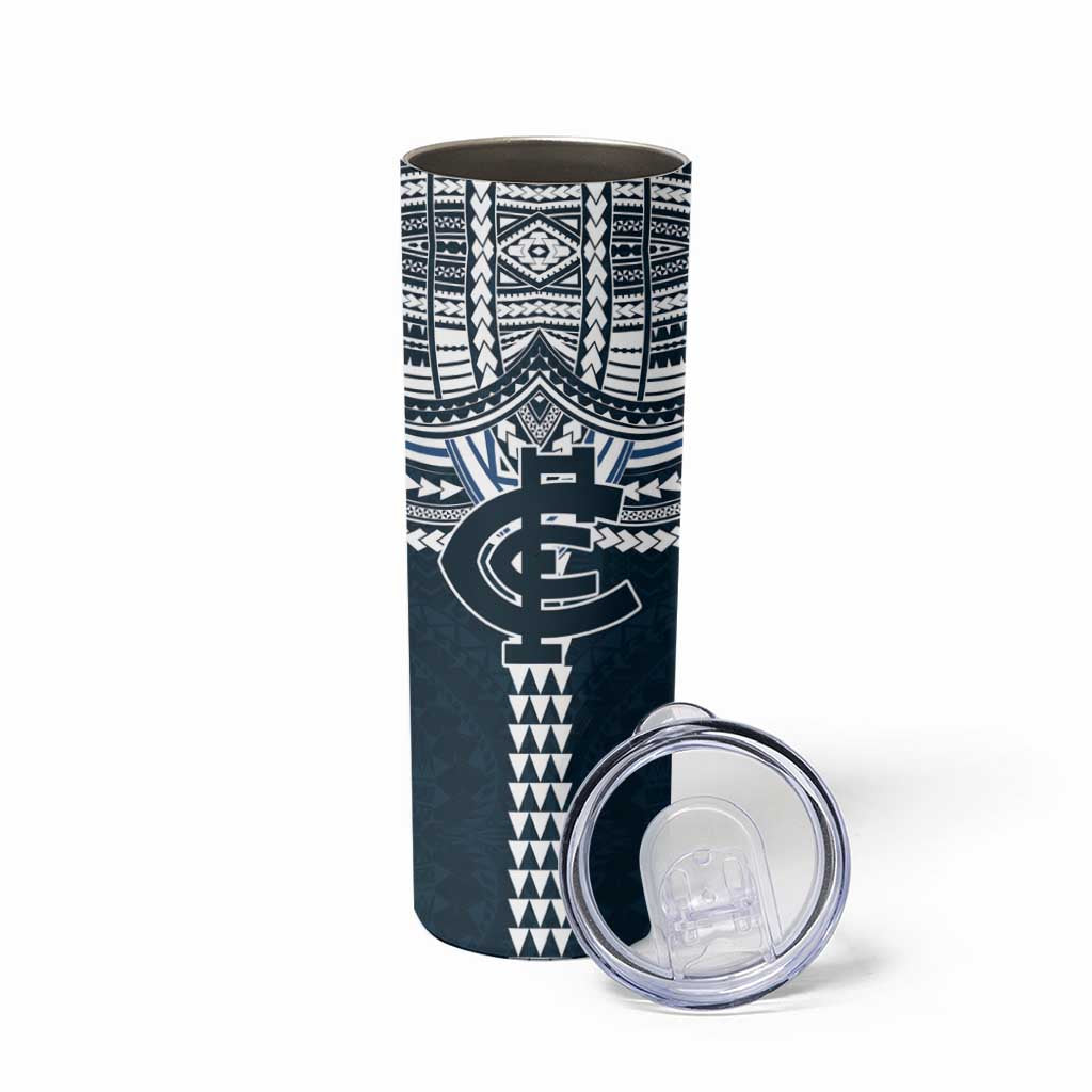 Personalized Carlton Blues Skinny Tumbler Polynesian Tribal Pattern Heritage Football