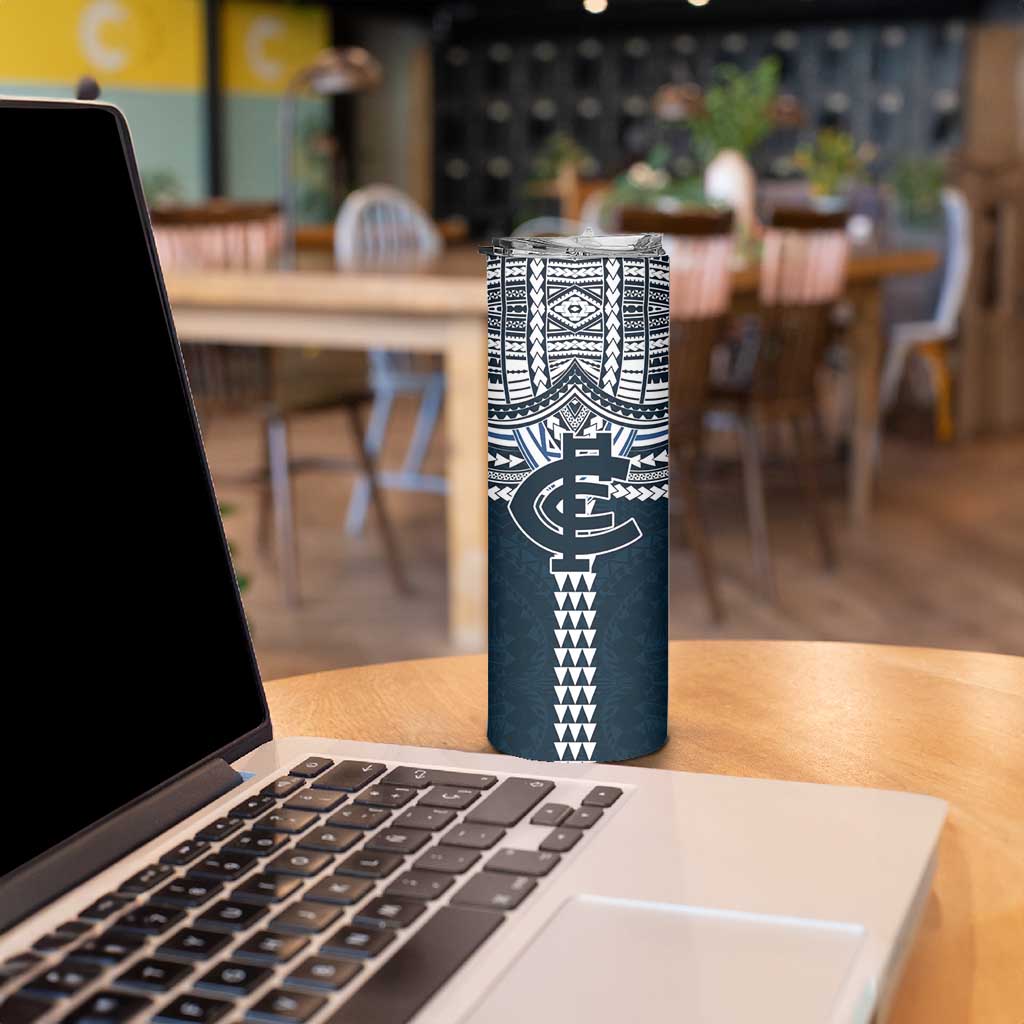 Personalized Carlton Blues Skinny Tumbler Polynesian Tribal Pattern Heritage Football