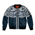 Personalized Carlton Blues Sleeve Zip Bomber Jacket Polynesian Tribal Pattern Heritage Football