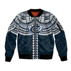 Personalized Carlton Blues Sleeve Zip Bomber Jacket Polynesian Tribal Pattern Heritage Football