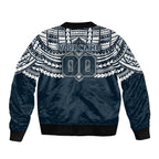 Personalized Carlton Blues Sleeve Zip Bomber Jacket Polynesian Tribal Pattern Heritage Football