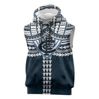 Personalized Carlton Blues Sleeveless Hoodie Polynesian Tribal Pattern Heritage Football