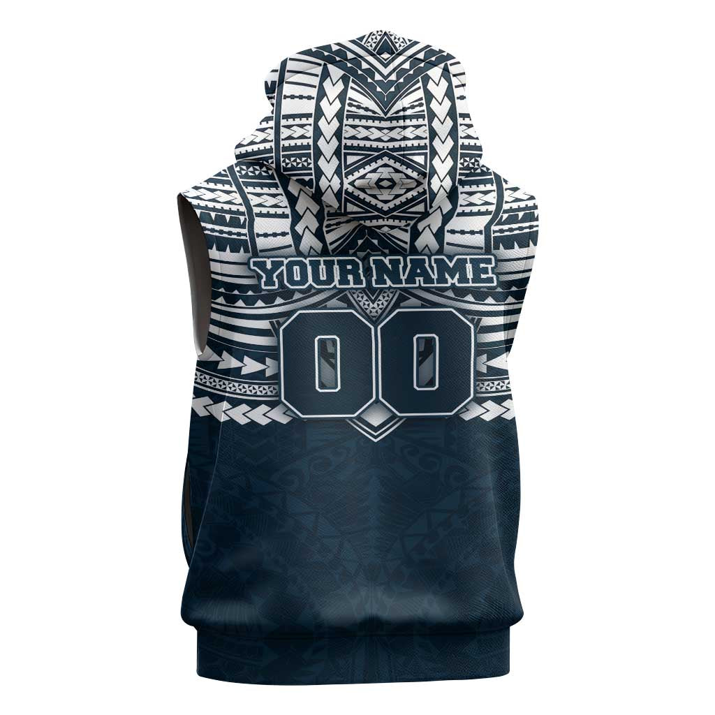 Personalized Carlton Blues Sleeveless Hoodie Polynesian Tribal Pattern Heritage Football