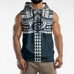 Personalized Carlton Blues Sleeveless Hoodie Polynesian Tribal Pattern Heritage Football