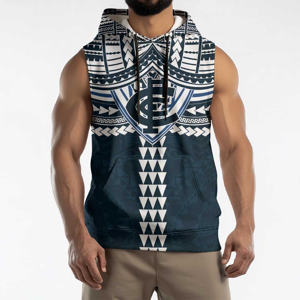 Personalized Carlton Blues Sleeveless Hoodie Polynesian Tribal Pattern Heritage Football