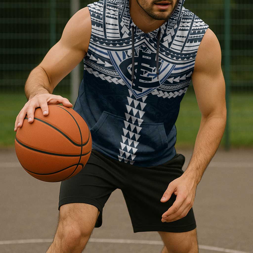 Personalized Carlton Blues Sleeveless Hoodie Polynesian Tribal Pattern Heritage Football