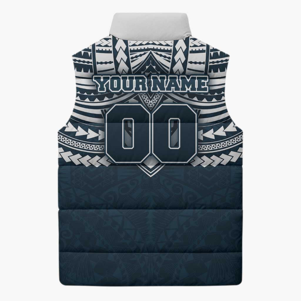 Personalized Carlton Blues Sleeveless Puffer Jacket Polynesian Tribal Pattern Heritage Football