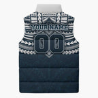 Personalized Carlton Blues Sleeveless Puffer Jacket Polynesian Tribal Pattern Heritage Football