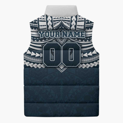 Personalized Carlton Blues Sleeveless Puffer Jacket Polynesian Tribal Pattern Heritage Football