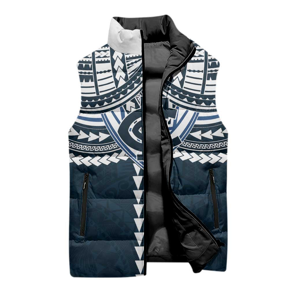 Personalized Carlton Blues Sleeveless Puffer Jacket Polynesian Tribal Pattern Heritage Football