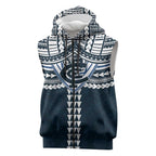 Personalized Carlton Blues Sleeveless Zip Hoodie Polynesian Tribal Pattern Heritage Football
