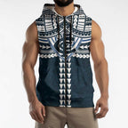 Personalized Carlton Blues Sleeveless Zip Hoodie Polynesian Tribal Pattern Heritage Football