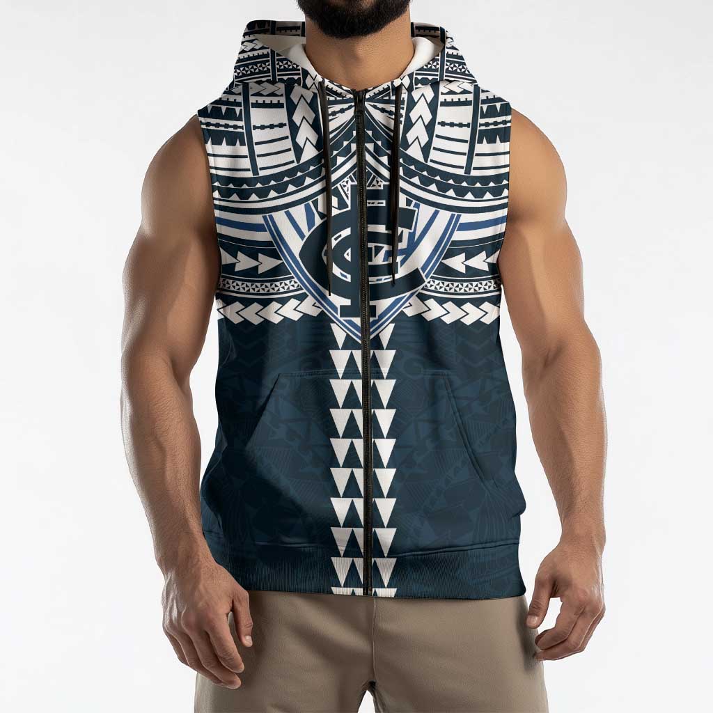 Personalized Carlton Blues Sleeveless Zip Hoodie Polynesian Tribal Pattern Heritage Football