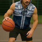 Personalized Carlton Blues Sleeveless Zip Hoodie Polynesian Tribal Pattern Heritage Football