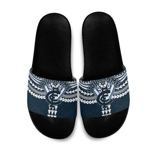 Personalized Carlton Blues Slide Sandals Polynesian Tribal Pattern Heritage Football