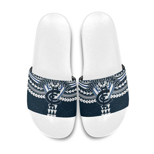 Personalized Carlton Blues Slide Sandals Polynesian Tribal Pattern Heritage Football