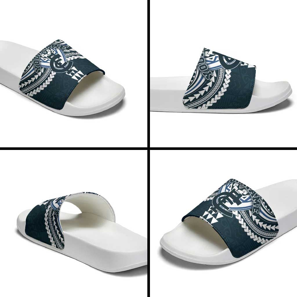 Personalized Carlton Blues Slide Sandals Polynesian Tribal Pattern Heritage Football